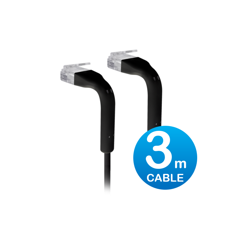 Ubiquiti UniFi Patch Cable 3m Black - Both End Bendable to 90 Degree - RJ45 Ethernet Cable - Cat6 - Ultra-Thin 3mm Diameter U-Ca