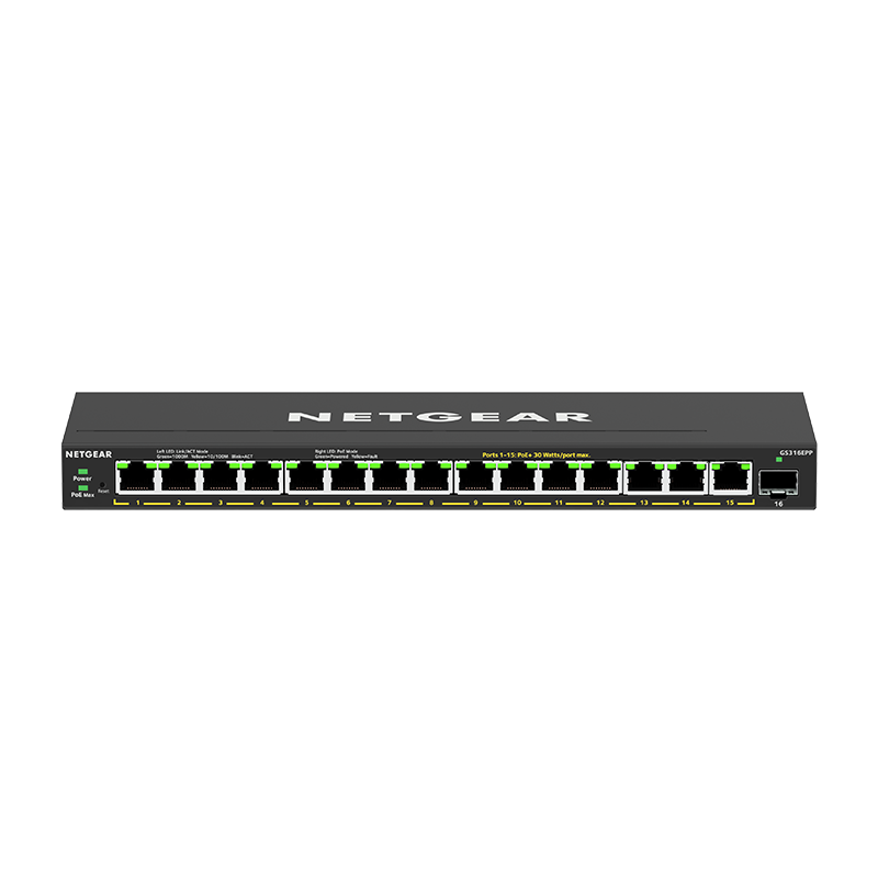 Netgear 16 Port Poe Gigabit Ethernet Plus Switch (Gs316Epp) - With 16 X Poe+ @ 231W - Desktop/Wall Mount