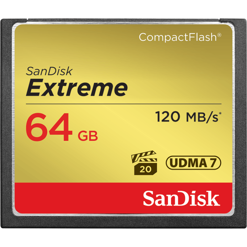 SanDisk Extreme Cf - Cfxsb 64GB - Vpg20 - Udma 7 - 120Mb/S R - 85Mb/S W - 4X6 - Lifetime Limited