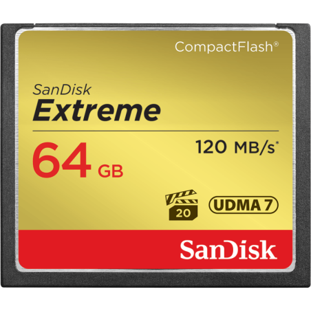 SanDisk Extreme Cf - Cfxsb 64GB - Vpg20 - Udma 7 - 120Mb/S R - 85Mb/S W - 4X6 - Lifetime Limited