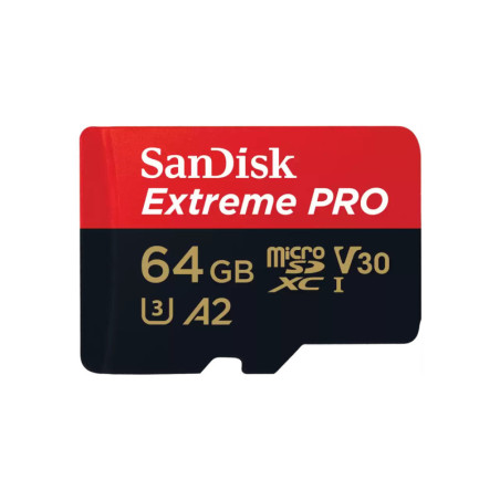 SanDisk Extreme Pro MicroSDxc - Sqxcu 64GB - V30 - U3 - C10 - A2 - Uhs-I - 200Mb/S R - 90Mb/S W - 4X6 - Sd Adaptor - Lifetime Li