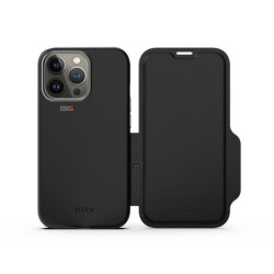 EFM Monaco Leather Wallet Case Armour with D3O 5G Signal Plus - For iPhone 13 Pro (6.1in Pro) - Black/Space Grey