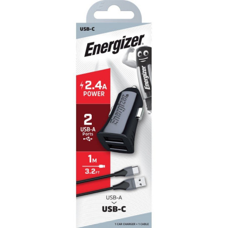 Energizer USB-C Car Charger + 1M USB A to USB C cable