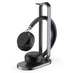 Yealink BH72 Bluetooth Wireless Stereo Headset - with Charging Stand - Black - USB-A - Supports Wireless Charging - Rectractable