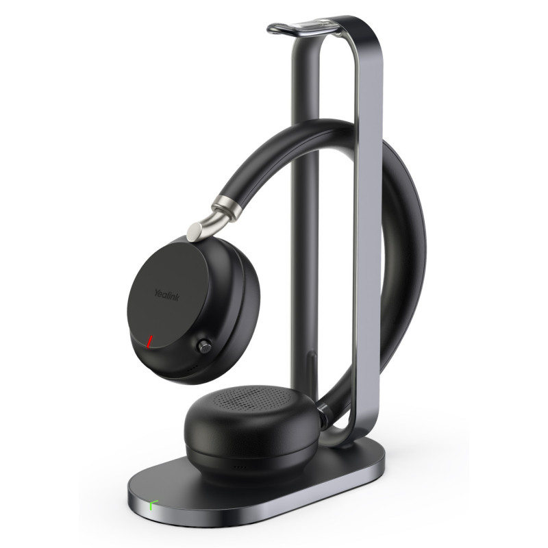 Yealink BH72 Bluetooth Wireless Stereo Headset - with Charging Stand - Black - USB-A - Supports Wireless Charging - Rectractable