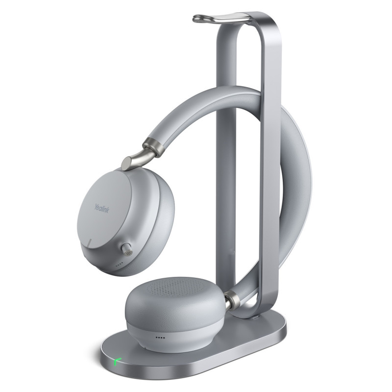 Yealink BH72 Bluetooth Wireless Stereo Headset - with Charging Stand - Grey - USB-A - Supports Wireless Charging - Rectractable 
